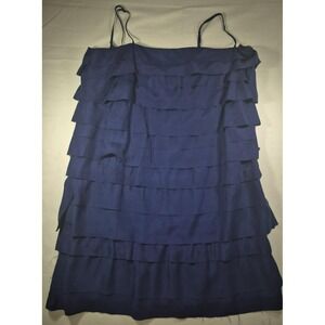 Ann Taylor Loft silk royal blue tiered ruffled dress adjustable straps sz 12